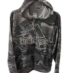 Adidas Black/Gray Big Boys All Over Print Camouflage Hoodie Sz L -(14-16) NWT